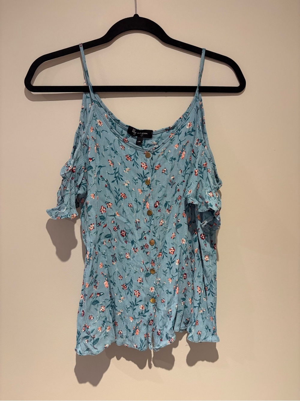 Blue Floral Cold-Shoulder Button-Front Cami